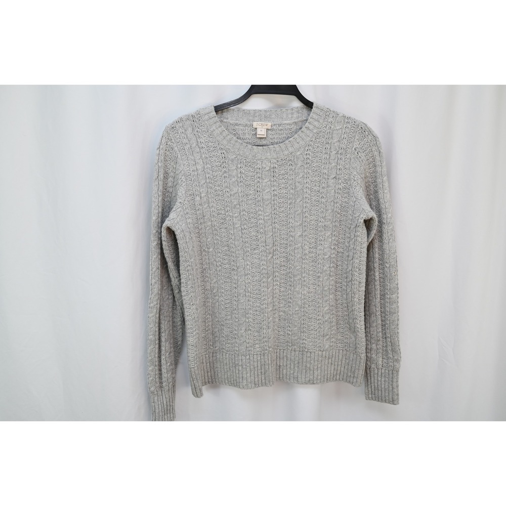 J.Crew Gray Cable Knit Crewneck Sweater Cotton Wool Blend XS F5966